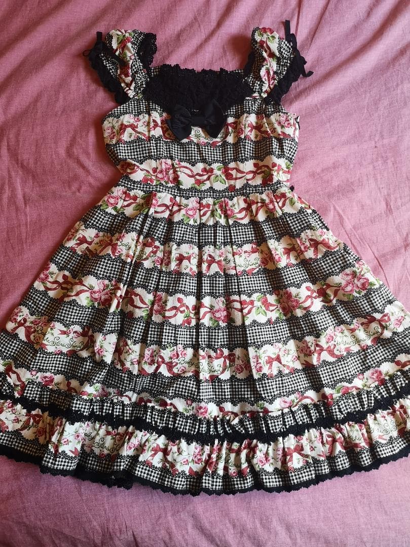 ベイビーザスターズシャインブライト　ギンガムチェック　クロ　バラ