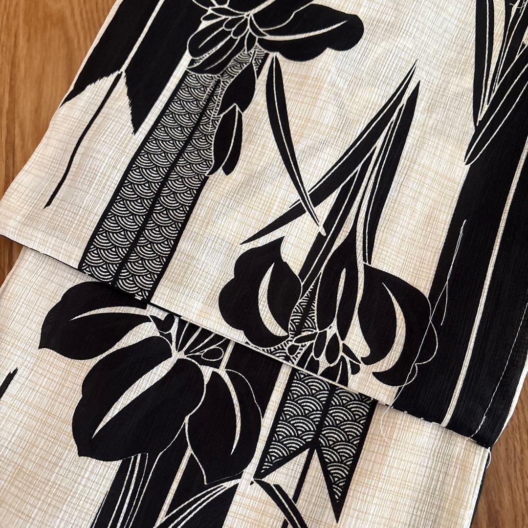 浴衣☆新品未使用☆綿麻☆菖蒲柄☆ブラック