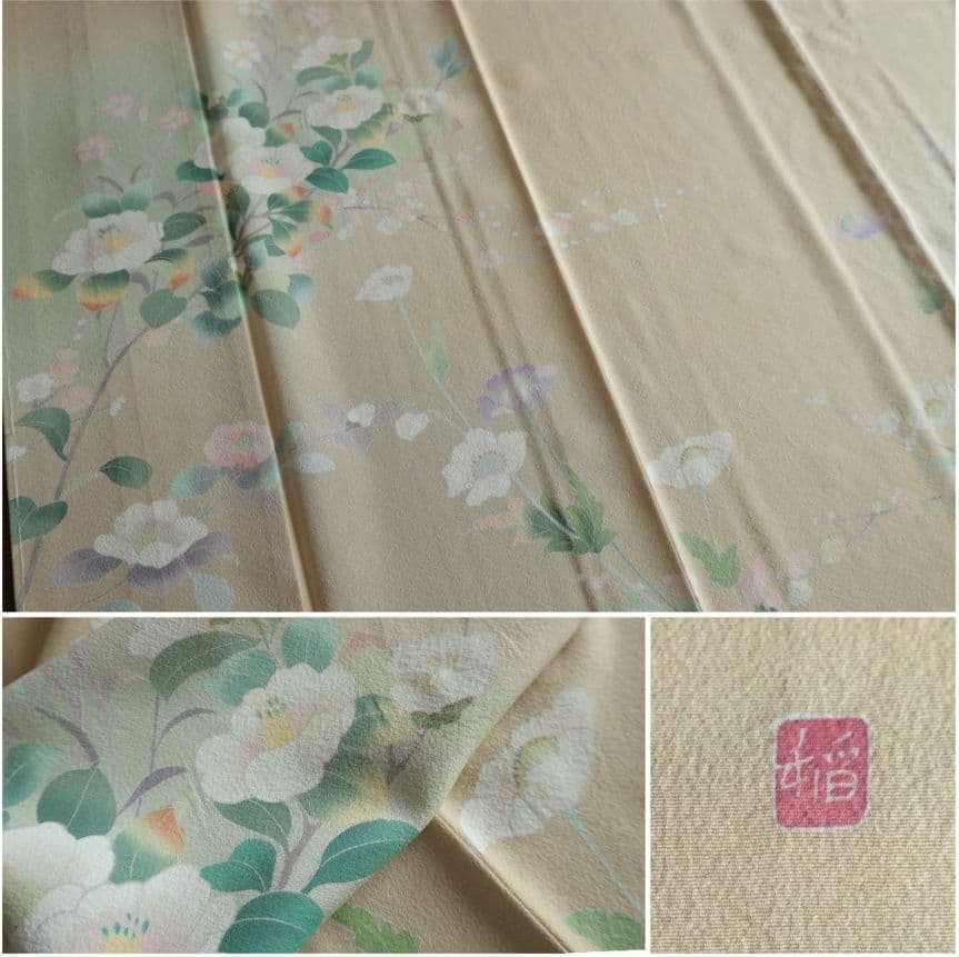 ベージュ訪問着コーディネートフルセット 正絹 袷 花 入学式・お宮参りなど