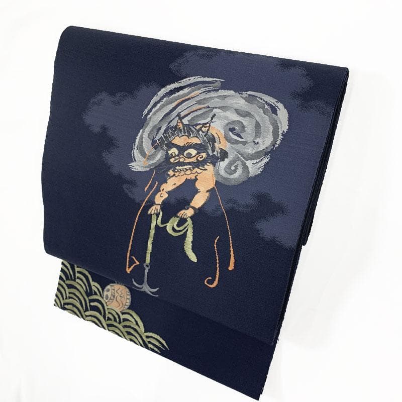 601my21◇三越 大津絵 民画 雷様 綴れ すくい織 洒落袋帯◇美品