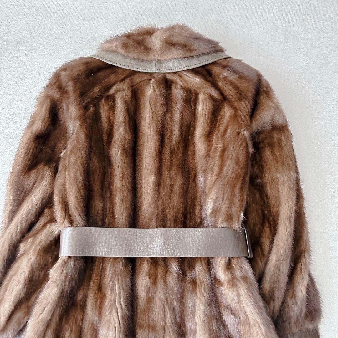 希少✨デミバフミンク　ラムレザー　ロングコート　リアルファー　マキシ丈　ベルト