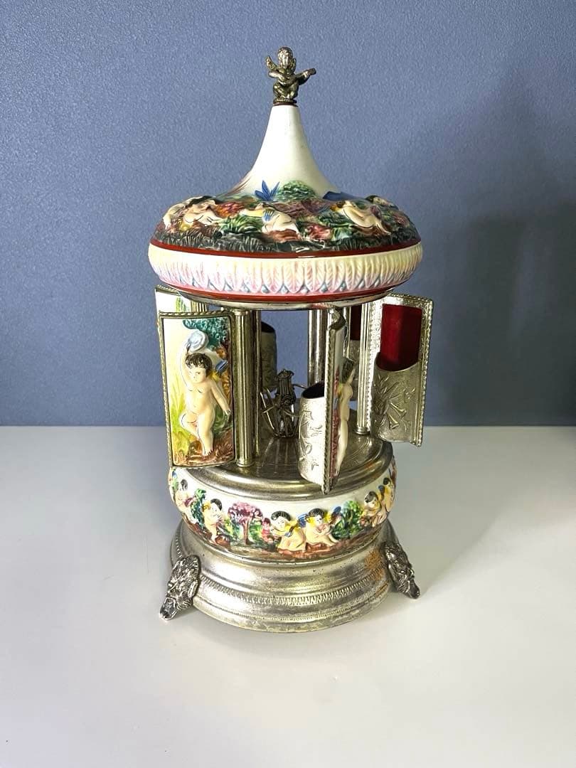 『REUGE』リュージュ　陶器製カラクリ オルゴール　葉巻入れ　アンティーク