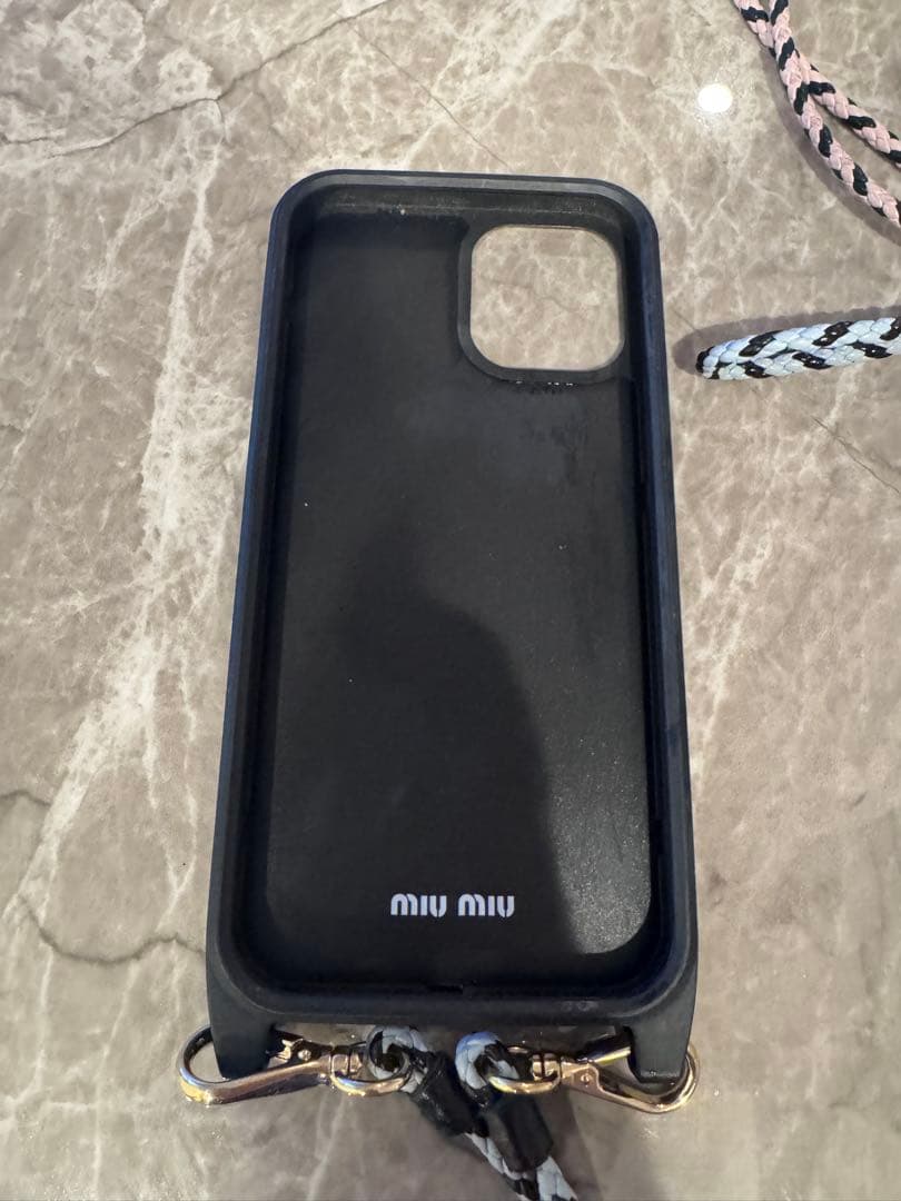MIU MIU iPhoneケース ストラップ付き ブルー12Pro ピンク付