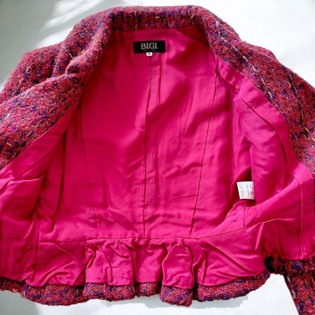 BIGI ミックスツイード　バブリースーツ　ピンク　太陽モチーフ　ビジュー