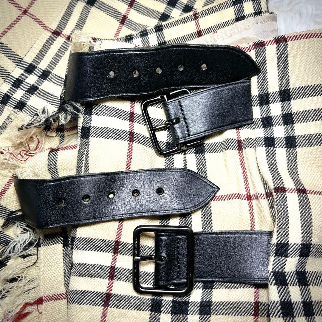 美品 バーバリー ベルト プリーツ 巻き ミニスカート チェック ベージュ