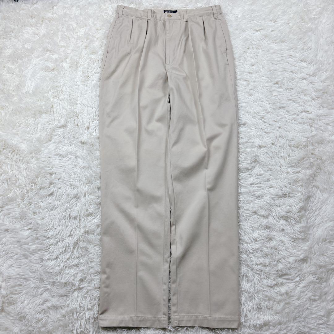 90s 美品　ポロバイラルフローレン　チノパンツ　ベージュ　ツータック W35