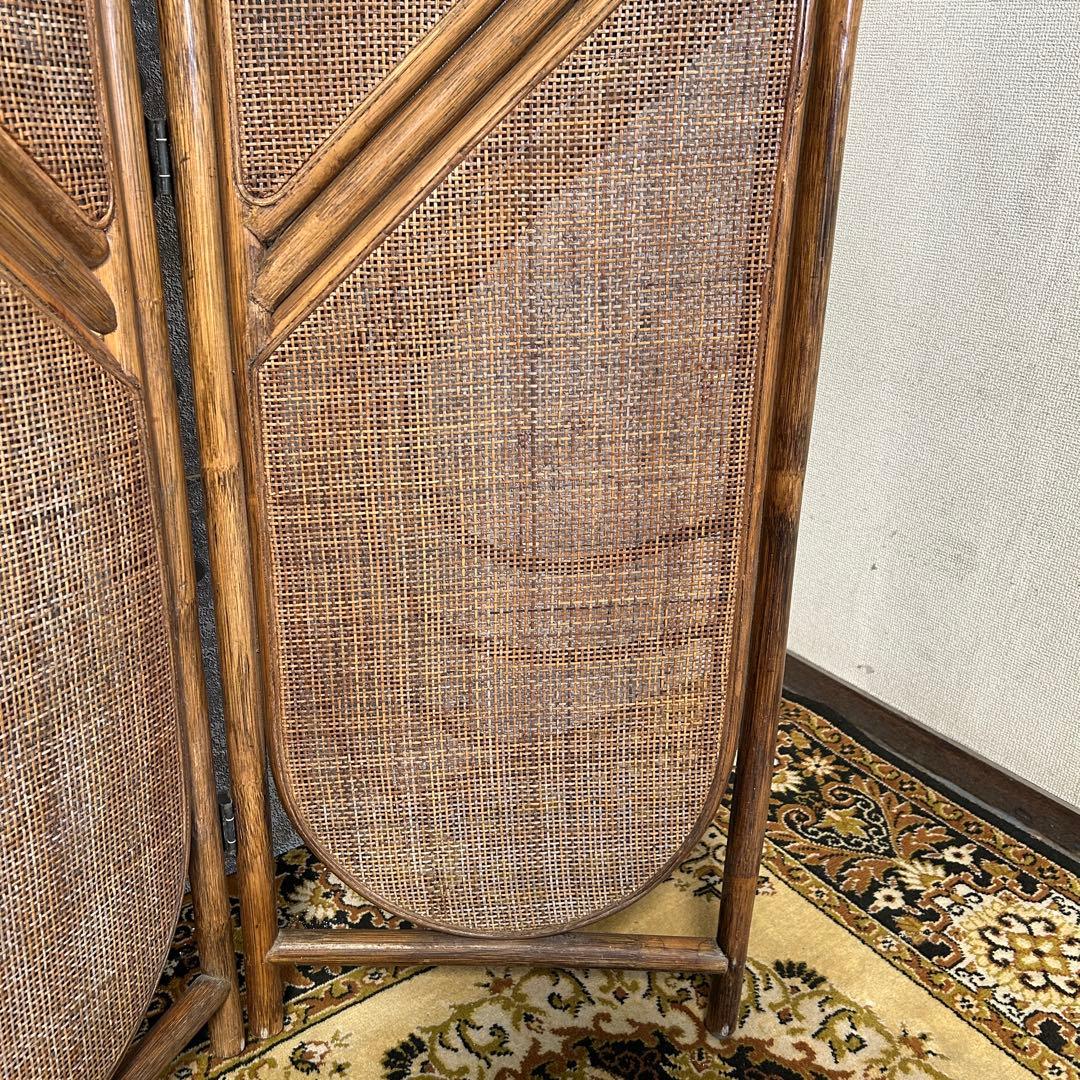 てらみ꧁籐家具꧂ラタン4連パーテーション ブラインド 間仕切り 昭和レトロ