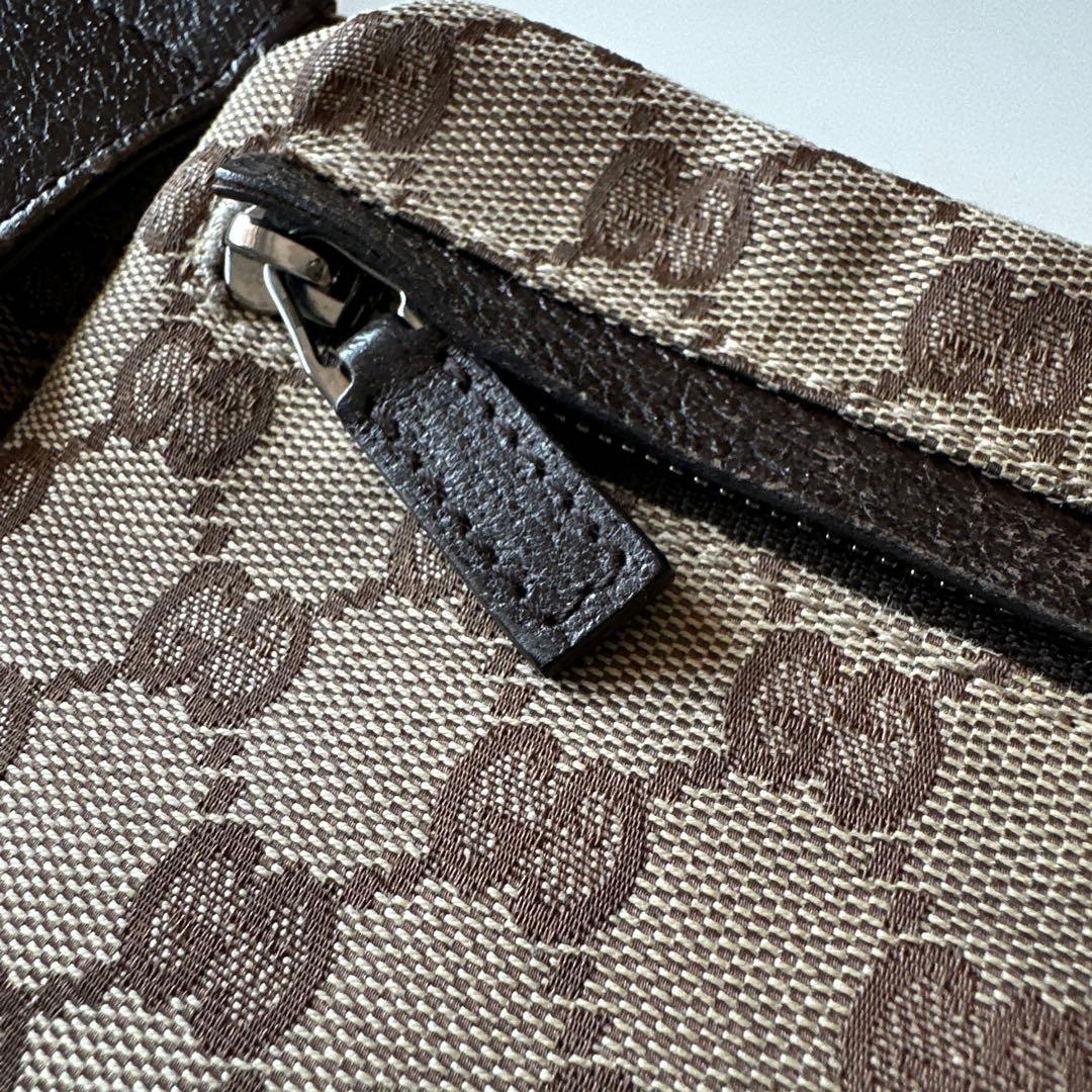 GUCCIボディバッグ GG キャンバス レザー ウエストポーチ ブラウン