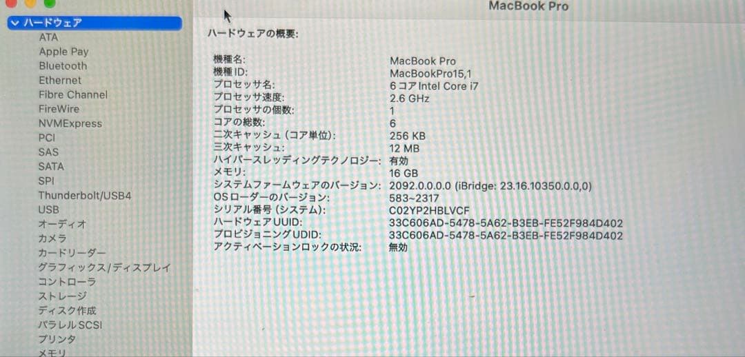【充放電回数2回！】Apple MacBook Pro 2019 15インチ