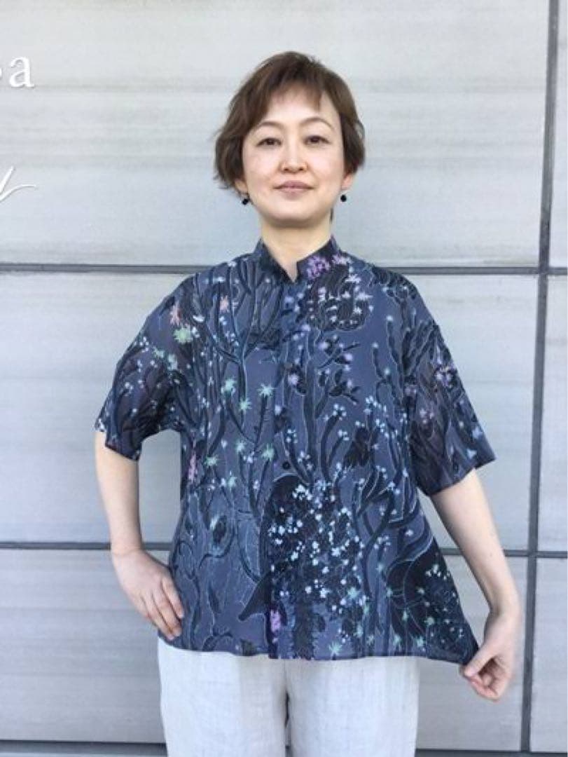 JURGEN LEHL サボテン柄ノースリーブチュニック コットンリネン