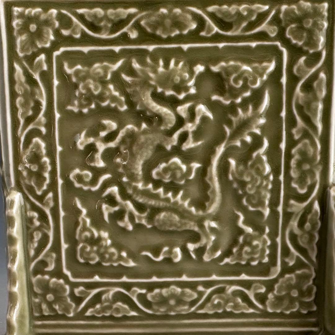 煎茶道具　青磁　龍唐草紋　硯屏　松本石亭　共箱　京焼　文房具　書　陶芸　中国美術