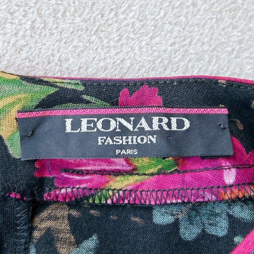 美品✨レオナール　チュニック　ブラウス　長袖　花柄　トリム　シルク　L