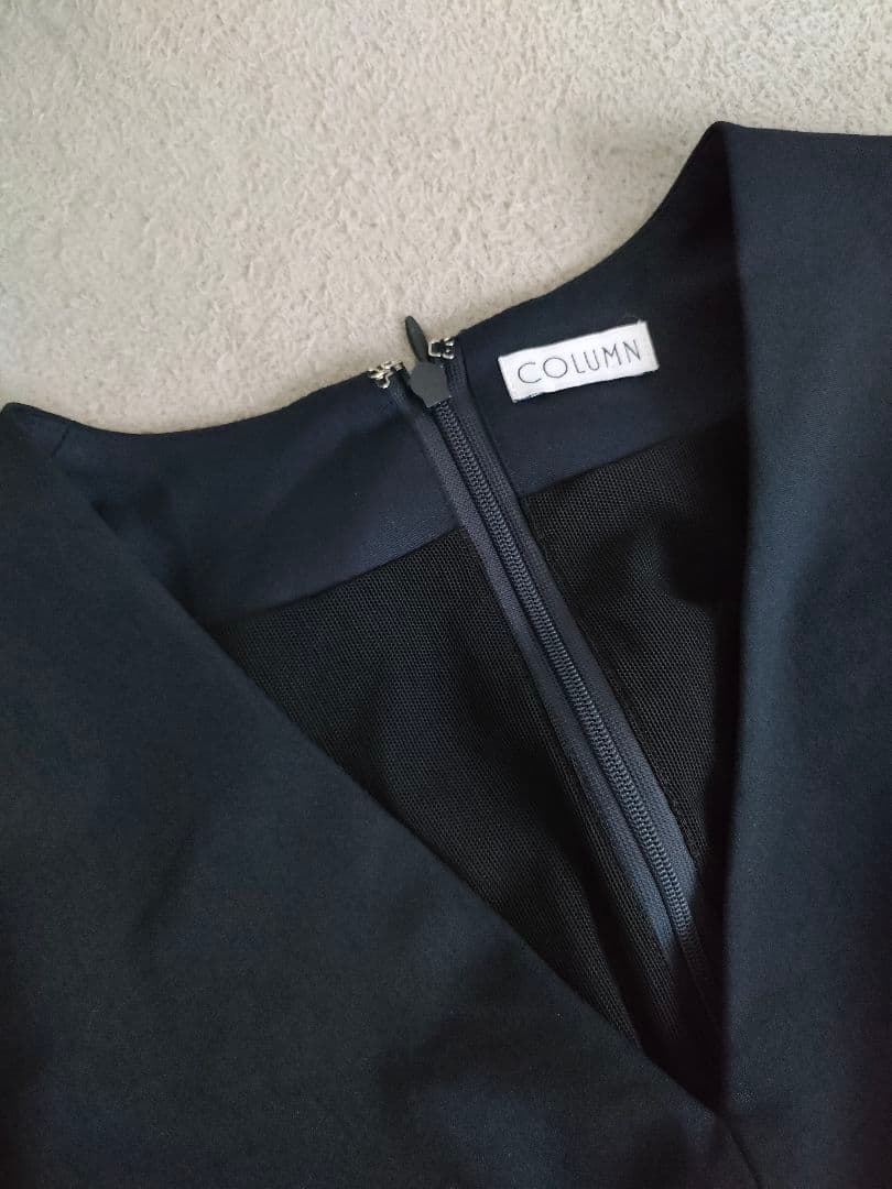 美品　コラム　estnation VネックIラインワンピース ネイビー