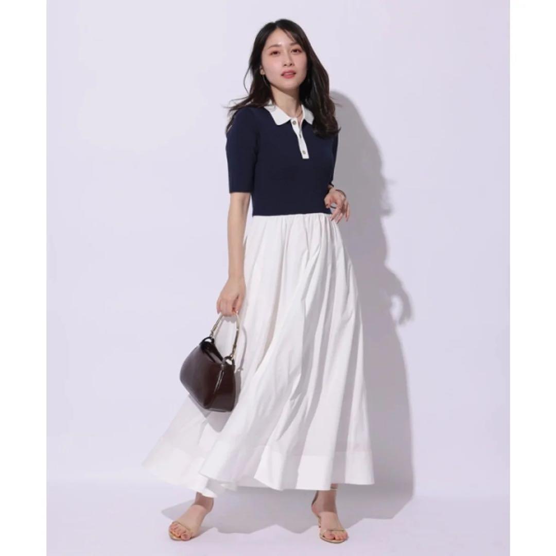 【新品未使用】アプワイザーリッシェ　襟ドッキングニットワンピース　ネイビー　S