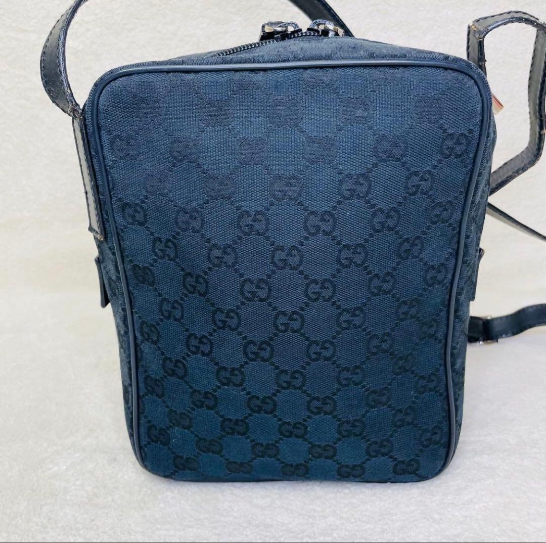 GUCCI グッチ ショルダーバッグ GGキャンバス レザー ブラック 黒