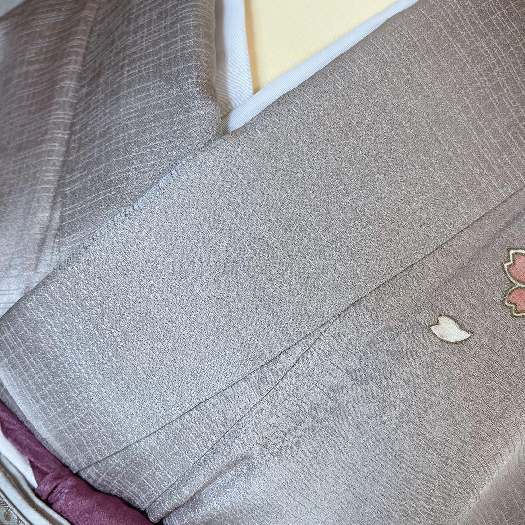 訪問着　フルセット　正絹　付け下げ　着物　蝶　桜　花　金　Ｉ9