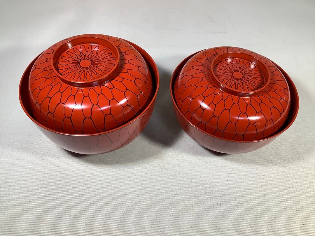 漆専堂　朱塗　黒網目　四つ椀　茶道具　茶会席