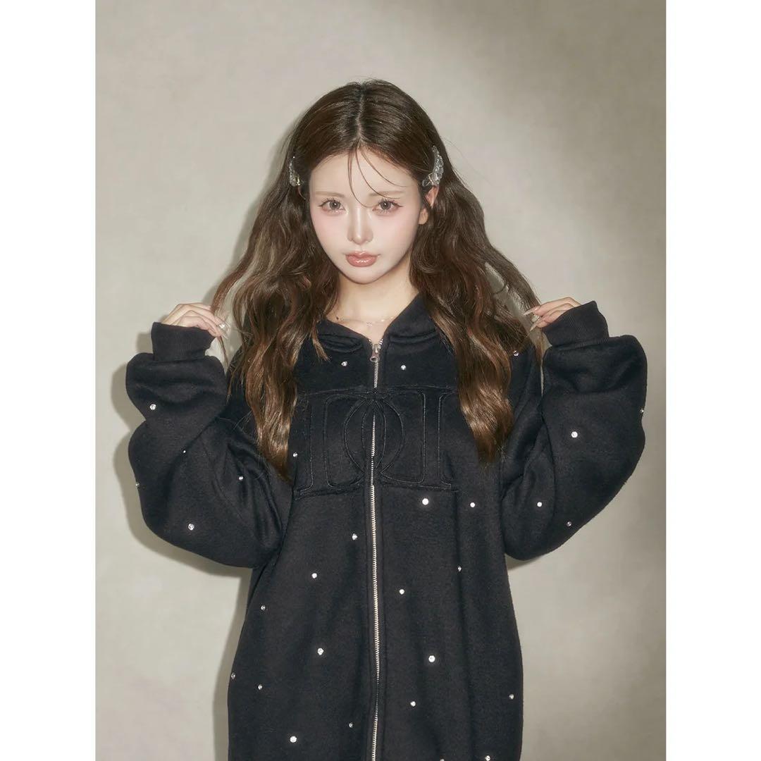 新品タグ付き ダーリッチ ブラック DDロゴビジュージップパーカー F フリー