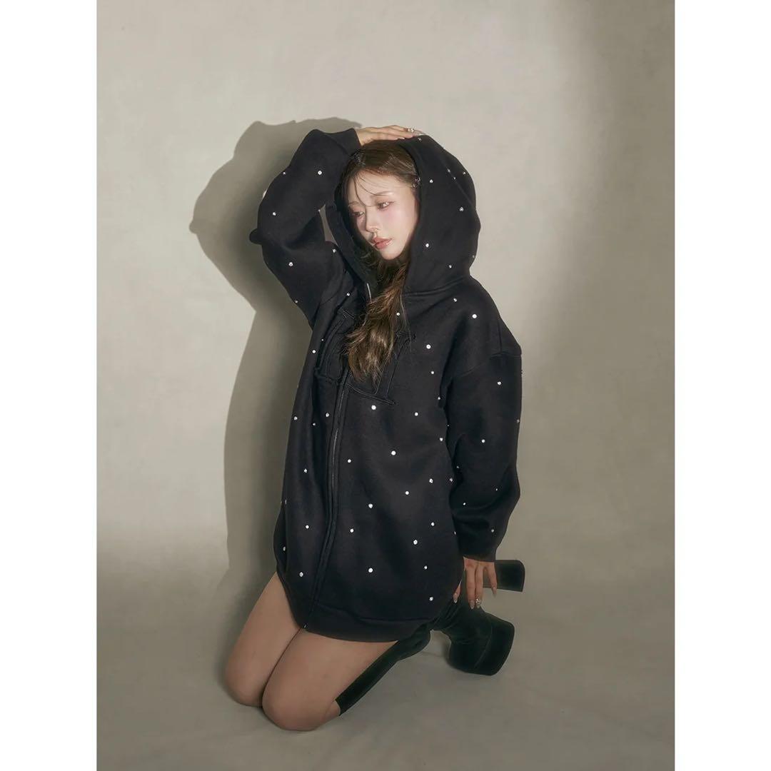 新品タグ付き ダーリッチ ブラック DDロゴビジュージップパーカー F フリー