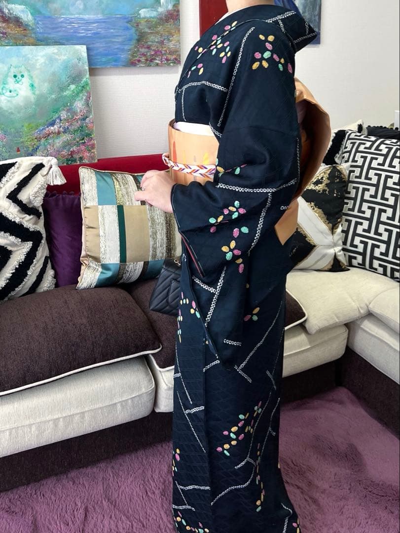 ネイビー　絞り小紋　未使用