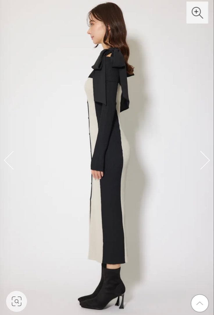 riendaリエンダ　バイカラーオフショルリボンニットワンピース