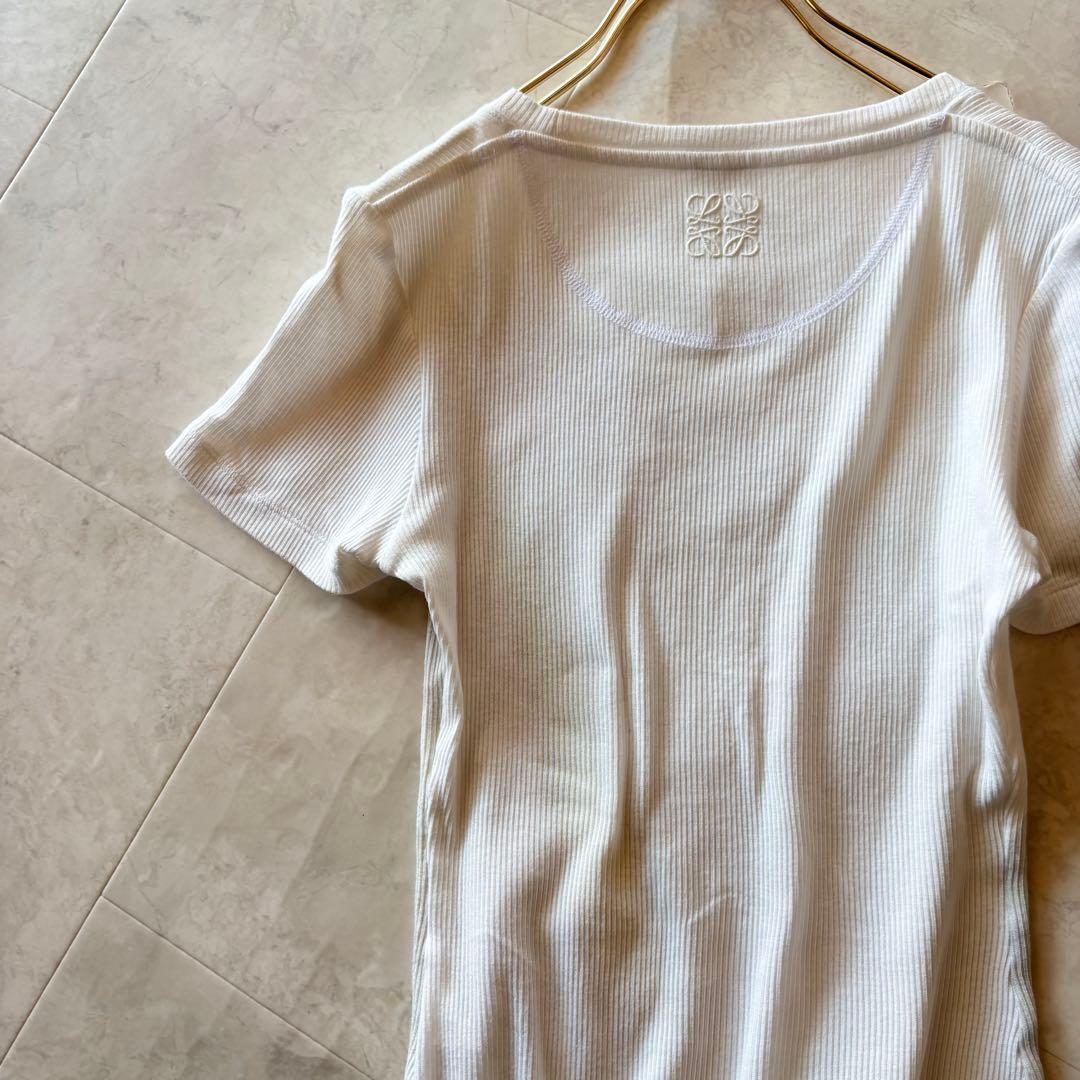 NO.4-110 LOEWEアナグラム刺繍　希少リブ半袖カットソーXS