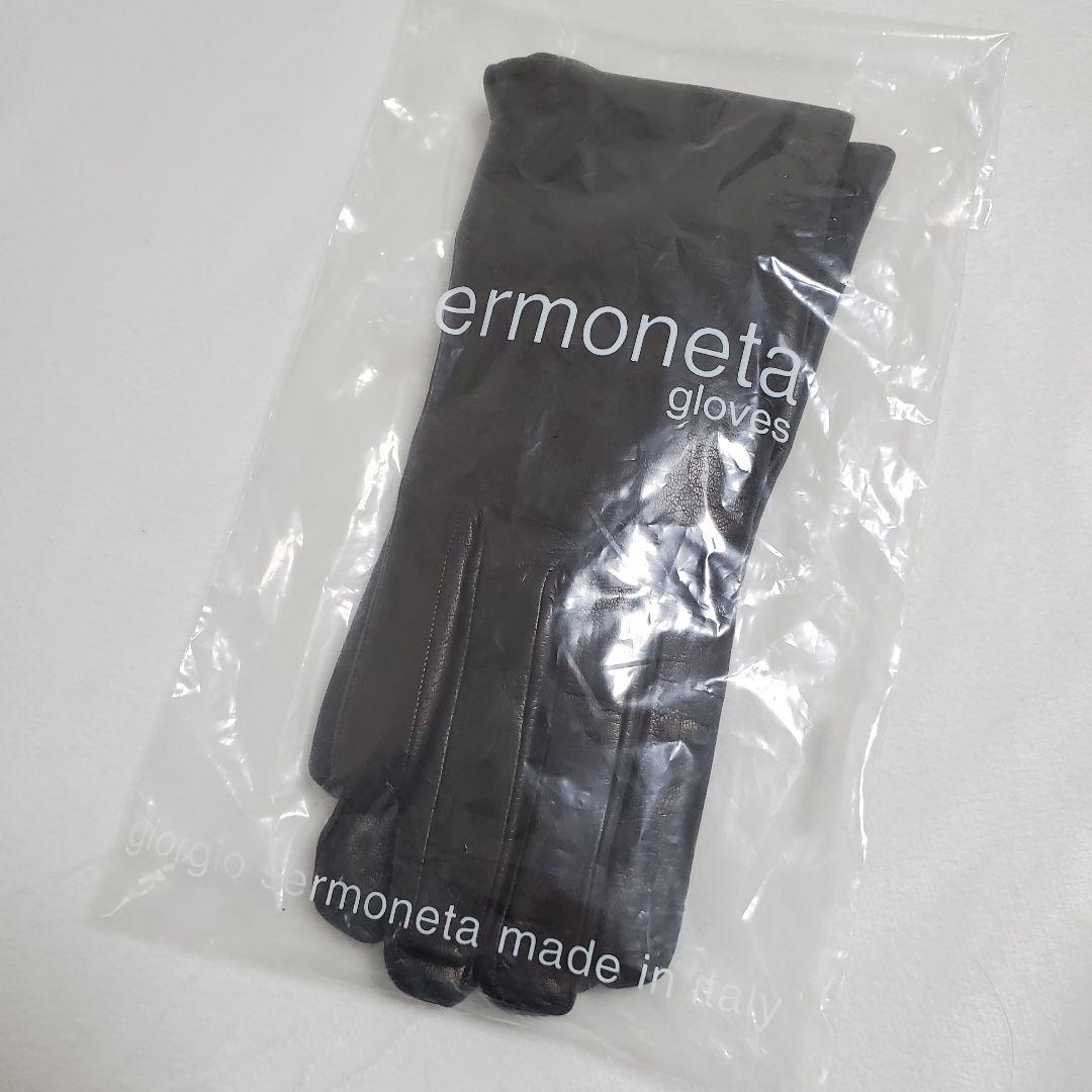 未使用品 Sermoneta gloves ブラックグローブ　革カシミヤ手袋