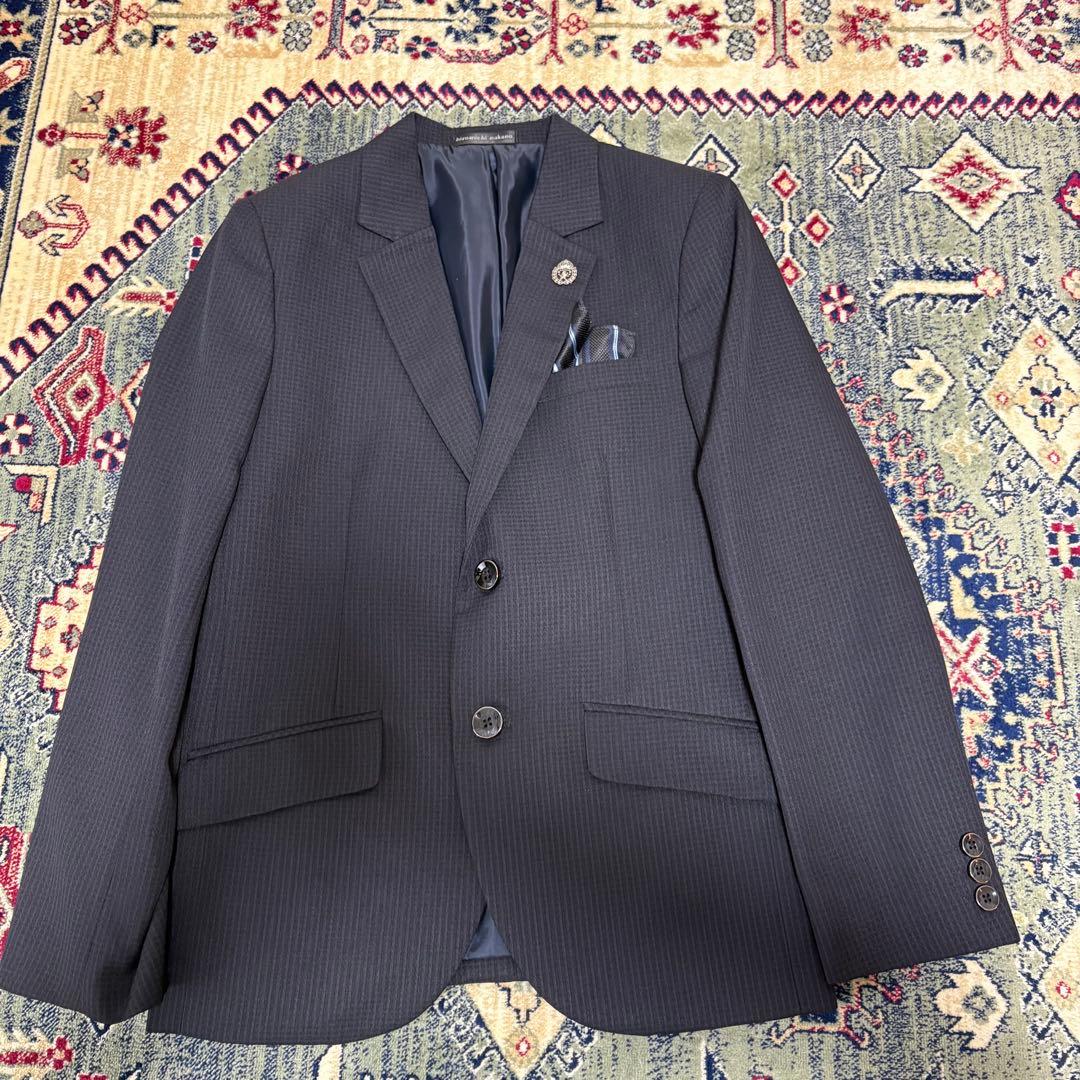 【美品】キッズフォーマル スーツ 150 卒業式 男の子 ネイビー チェック