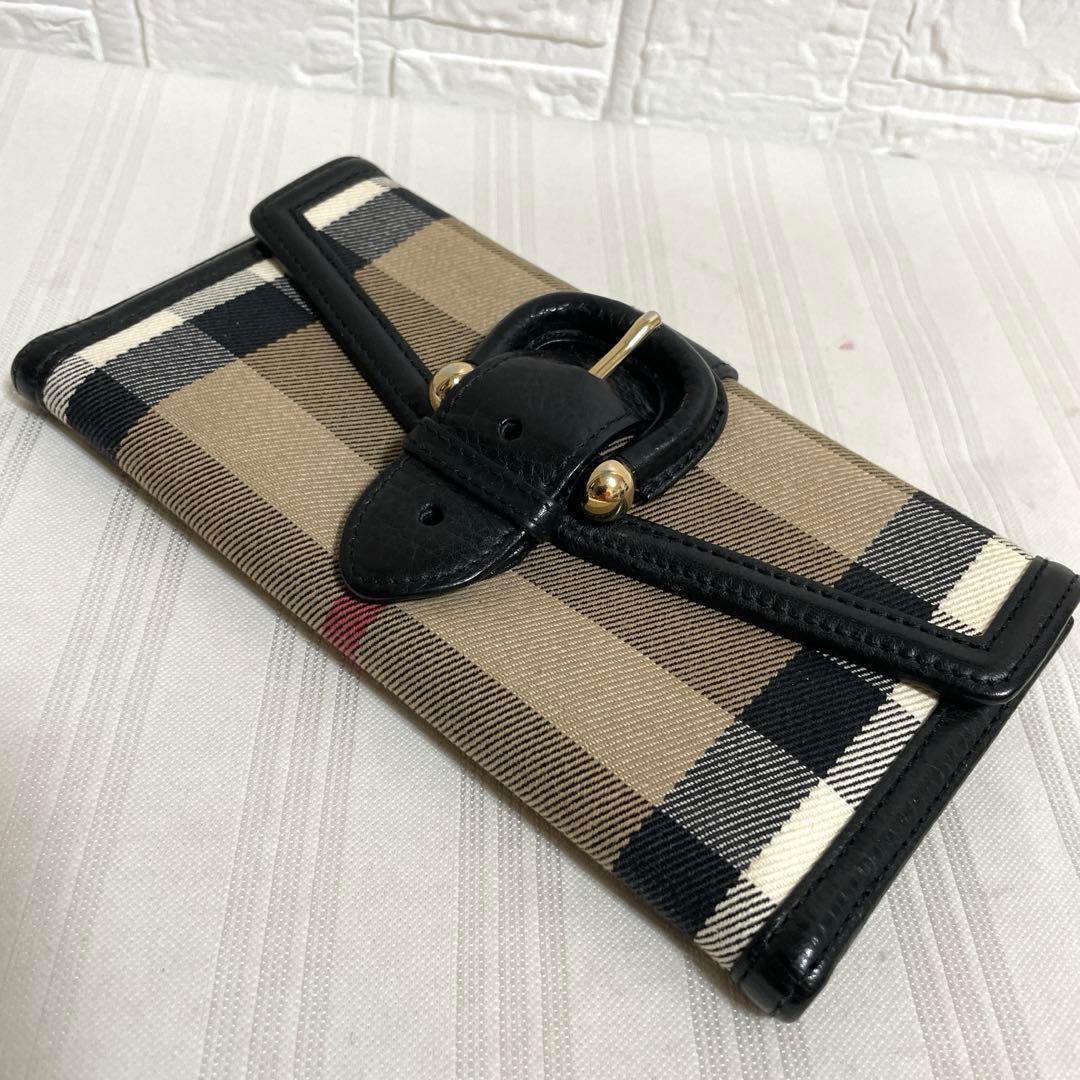 極美品 バーバリー 長財布 レザー×キャンバス ノバチェック ホースロゴ