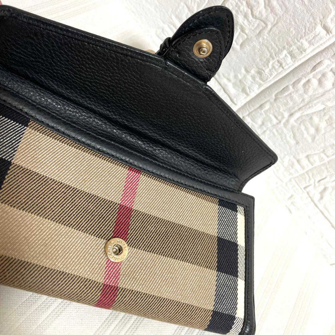 極美品 バーバリー 長財布 レザー×キャンバス ノバチェック ホースロゴ