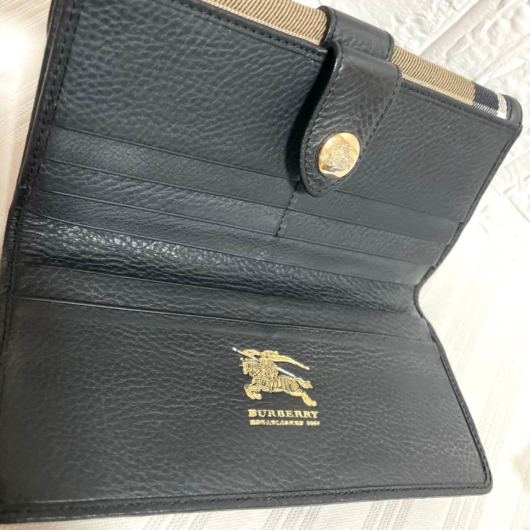 極美品 バーバリー 長財布 レザー×キャンバス ノバチェック ホースロゴ