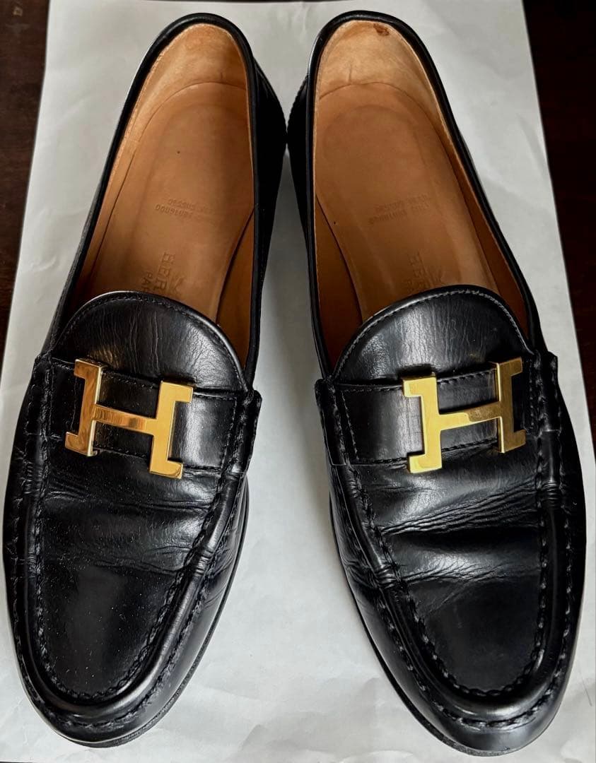 HERMES ローファー エルメス コンスタンス Ｈロゴ金具 カーフレザー