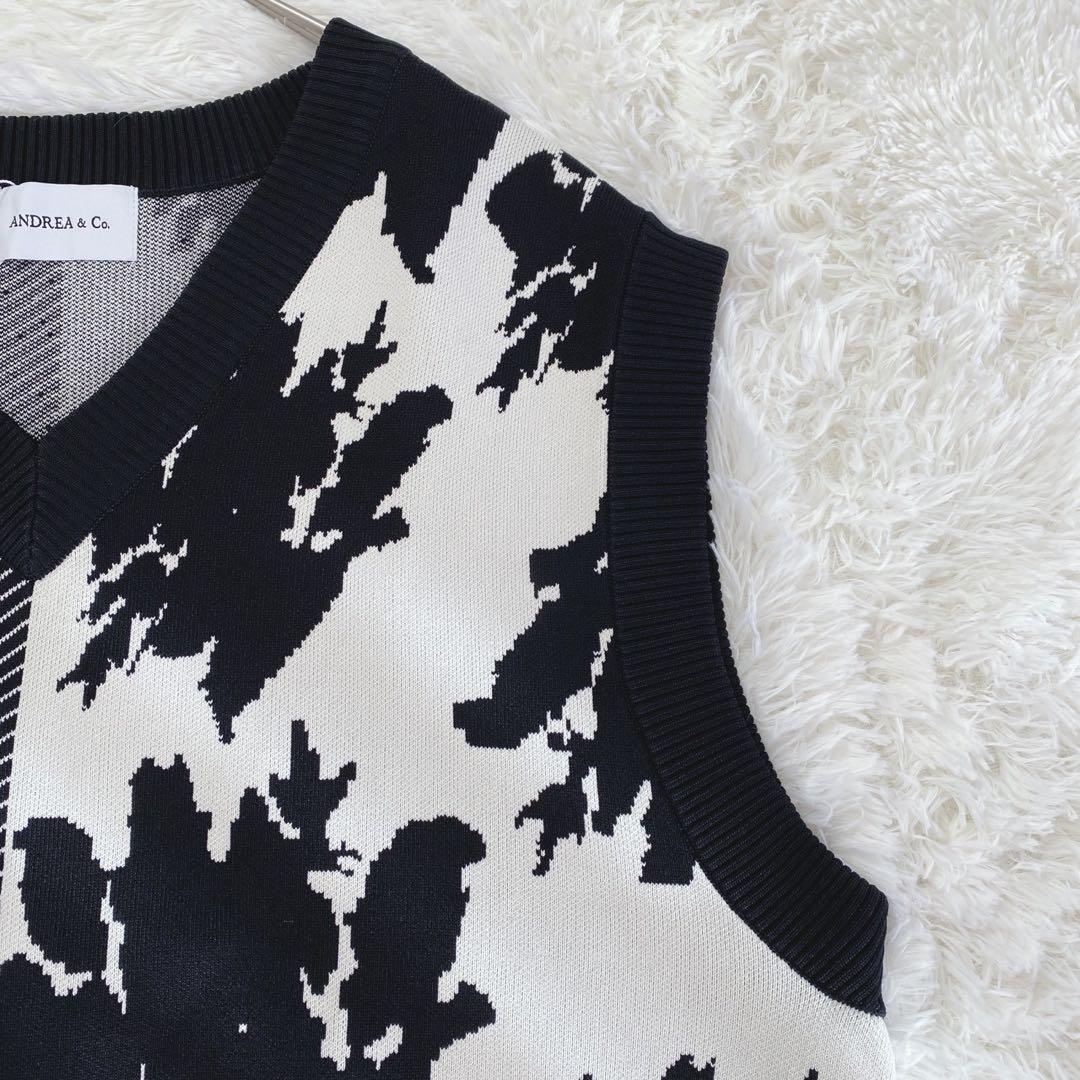 新品タグ付／極美品ANDREA & CO. 千鳥柄x花柄　ニットベスト