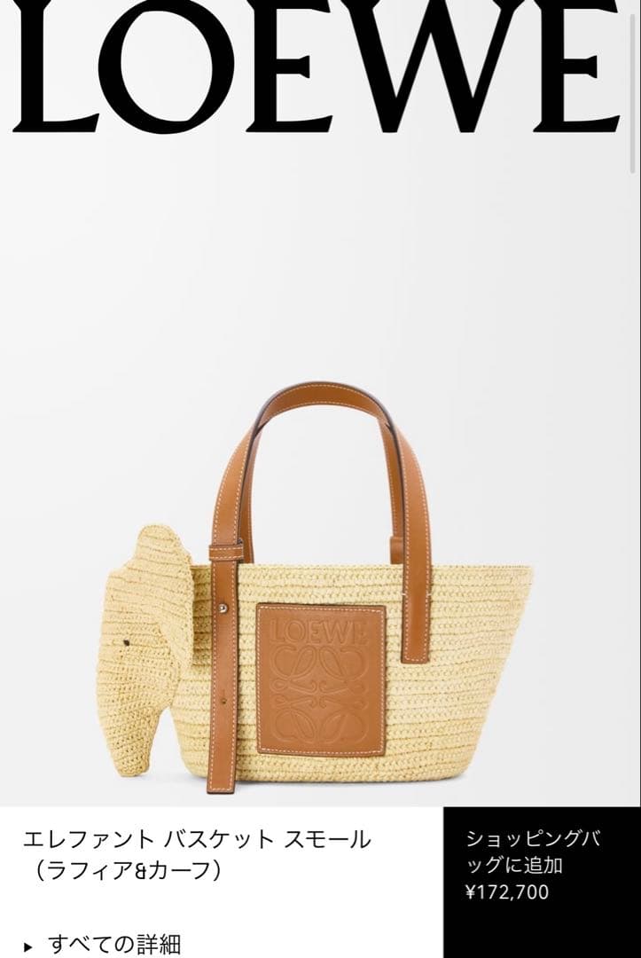LOEWE エレファント バスケット スモール（ラフィア&カーフ）