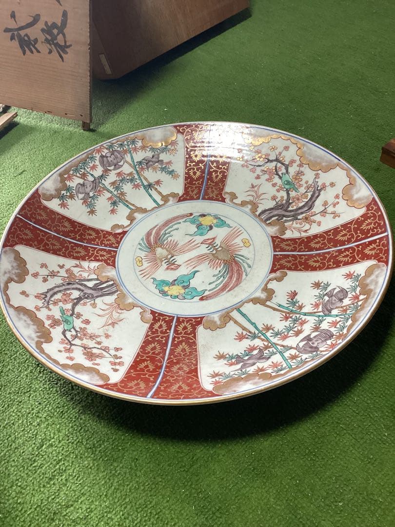 古伊万里江戸期　錦絵天保大皿幅約45.5cm 一枚、置物　古美術品