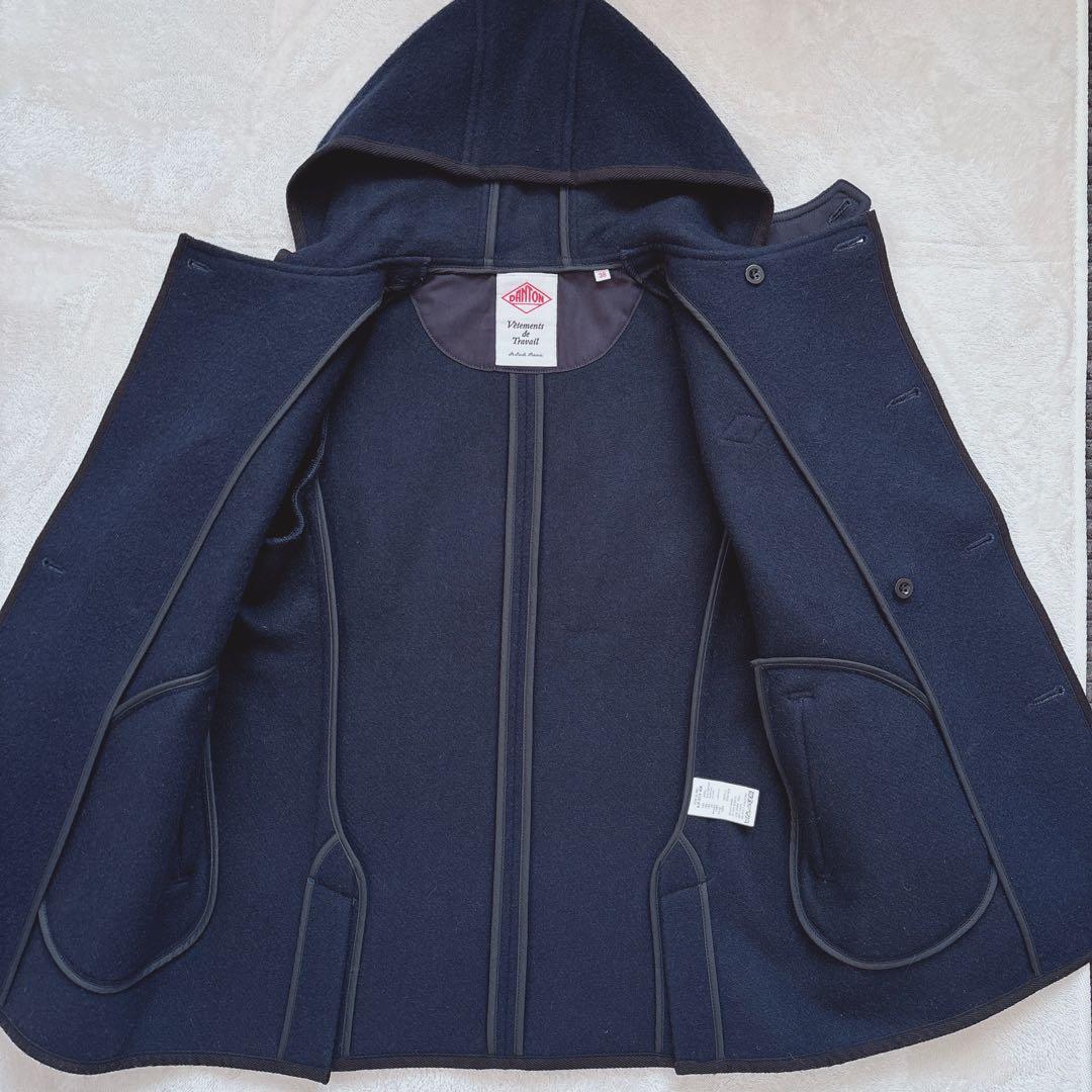 【極美品】DANTON フード付きウールコート くるみボタン 38 ネイビー L
