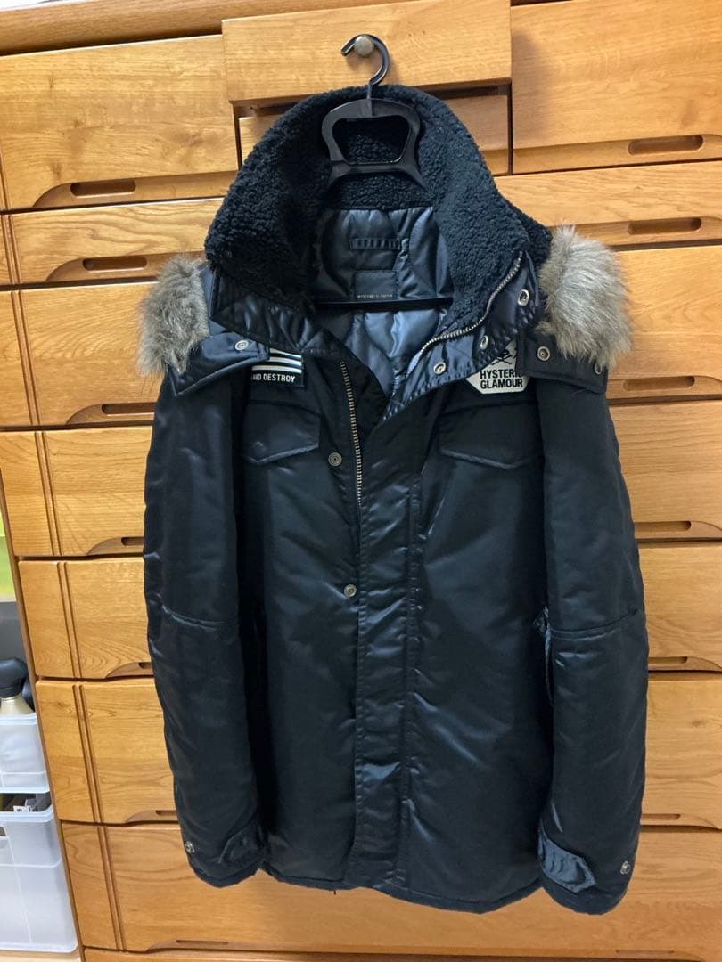 ヒステリックグラマー　ブラック ミリタリージャケット ファー付き　希少Lサイズ