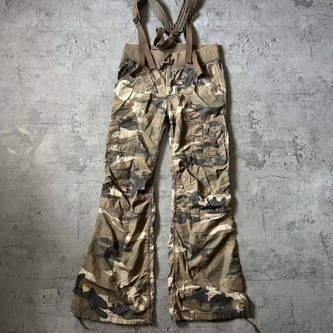 00s Y2K GOA ゴア 迷彩 パラシュートパンツ カーゴ サスペンダー