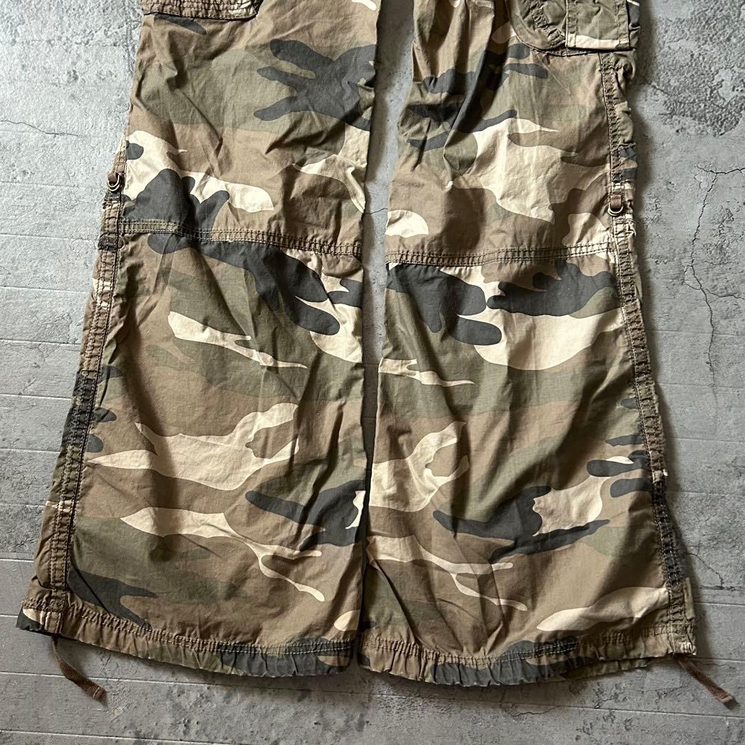 00s Y2K GOA ゴア 迷彩 パラシュートパンツ カーゴ サスペンダー
