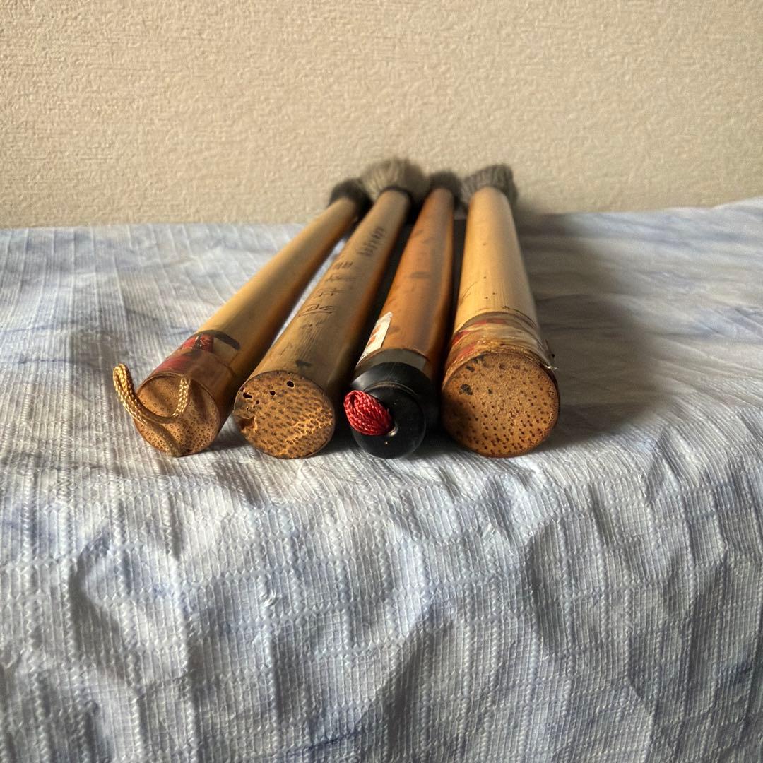 古筆　唐筆　羊毛　中国　アンティーク　上海工藝　毛筆 4本セット　竹