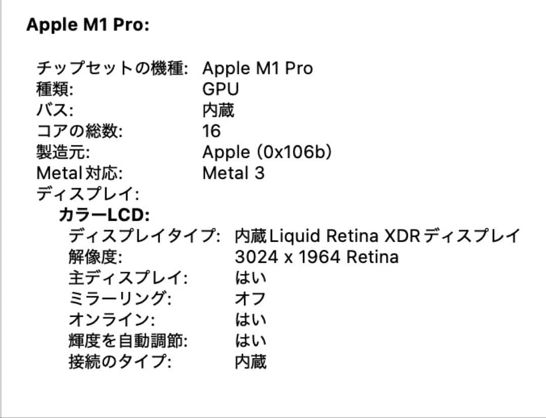 MacBook Pro (M1 Pro 14インチ,2021) 32GB 1TB