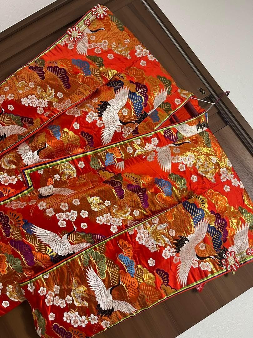 オレンジ 鶴刺繍 長襦袢　着物　色打掛