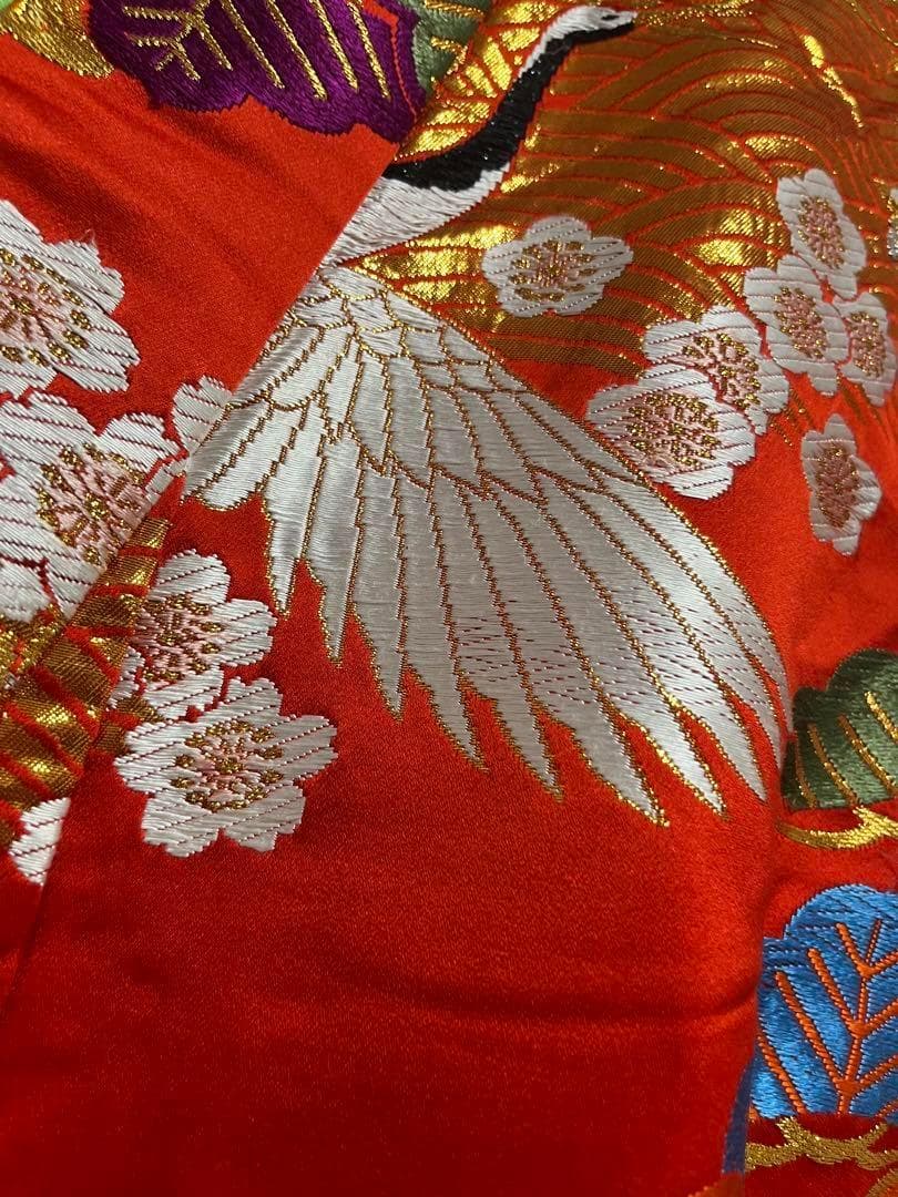 オレンジ 鶴刺繍 長襦袢　着物　色打掛