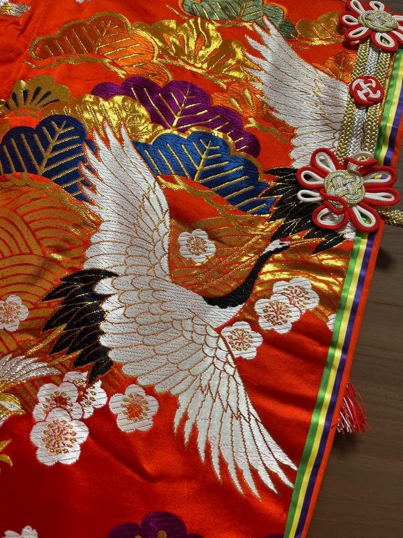 オレンジ 鶴刺繍 長襦袢　着物　色打掛