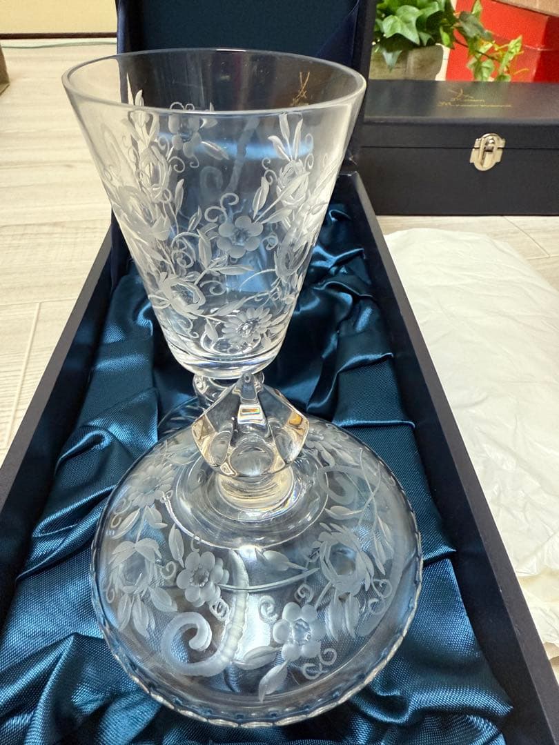 マイセン　花柄エッチングクリスタル　グラス