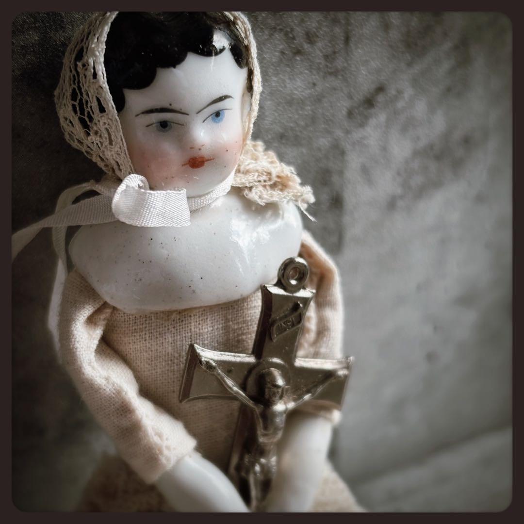 レアアンティーク チャイナヘッドドール　フラットトップ ビスクドール