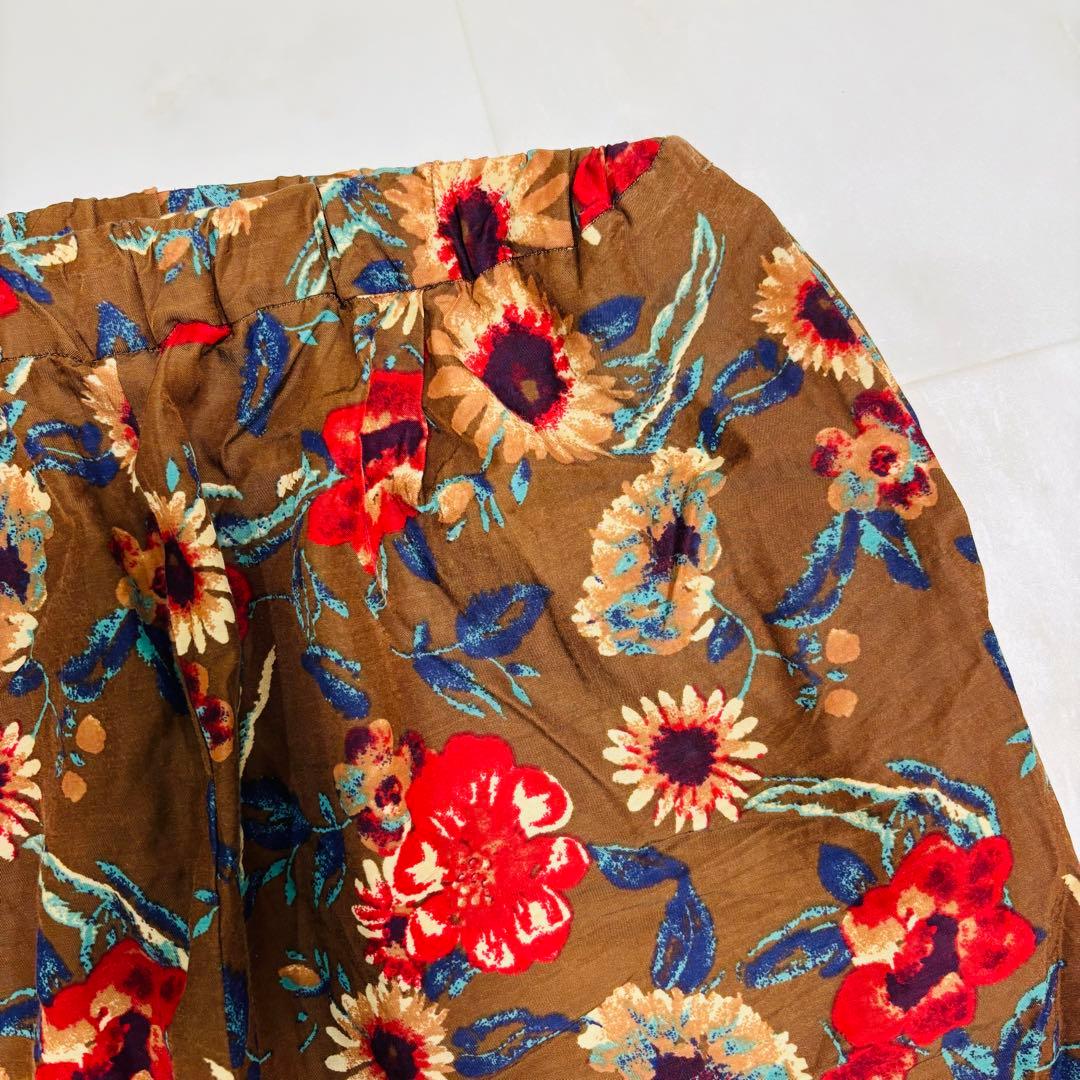 ユニ　コットンキュプラ　フラワープリント総柄カジュアルパンツ