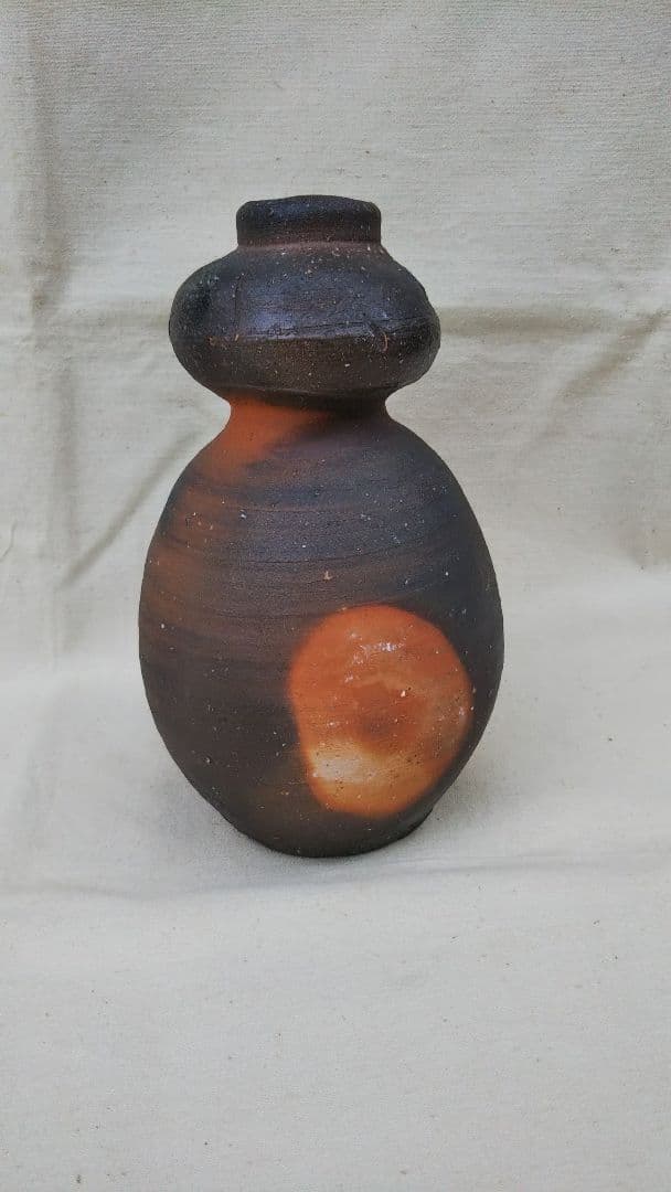 常滑焼 四代 常山 山田絵夢 花入 共箱  窯変 花瓶  瓢箪