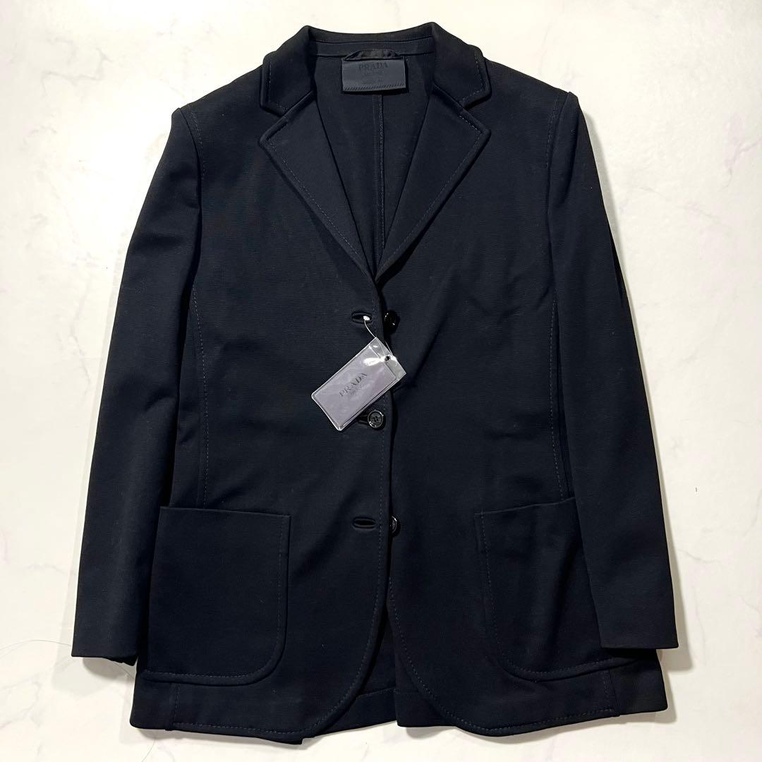未使用タグ付 PRADA テーラードジャケット 黒 44 2XL ブラック 黒
