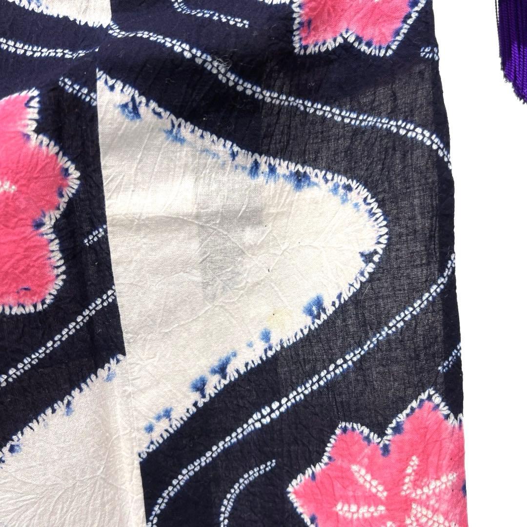 浴衣　有松鳴海絞り　藍染　楓　流水　ネイビー　ピンク　着物　035a d